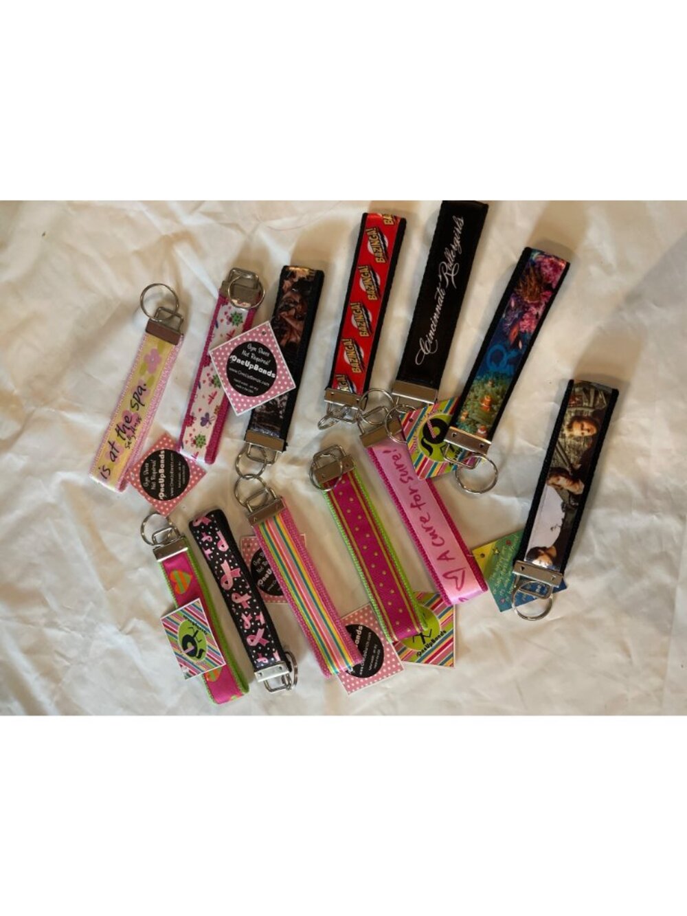 Keychain Wristlets Metal keyring Keychain Lot 12 Fabric Designs & Patterns New - Picture 2 of 3